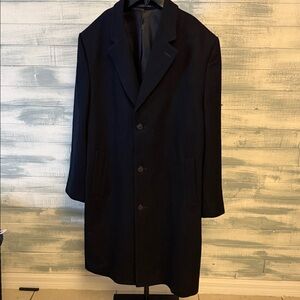 London Fog Signature Wool Blend Overcoat 44R Navy Mens Dress Coat 44” Length